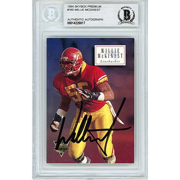 Willie McGinest Signed USC 1994 Skybox Premium Football Card Beckett Autographed